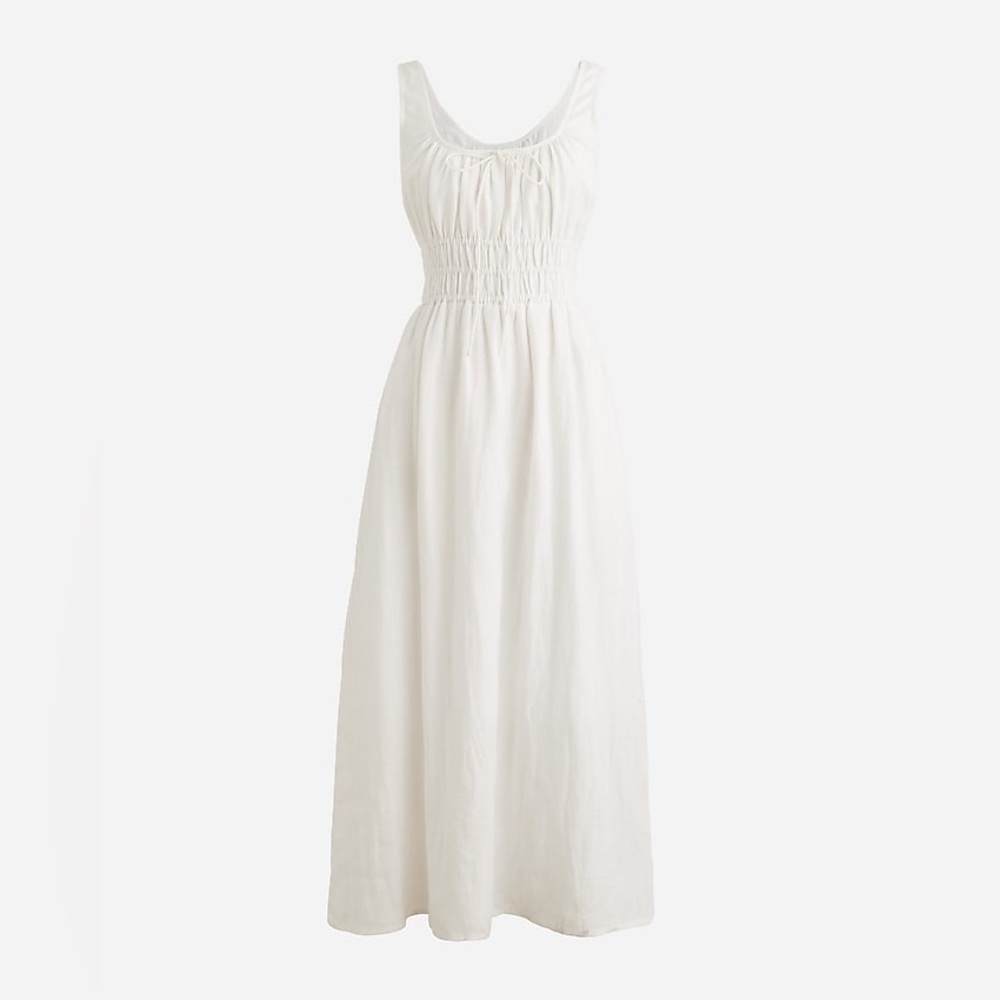 J.Crew white smocked midi dress in white. Super cute milkmaid style!!